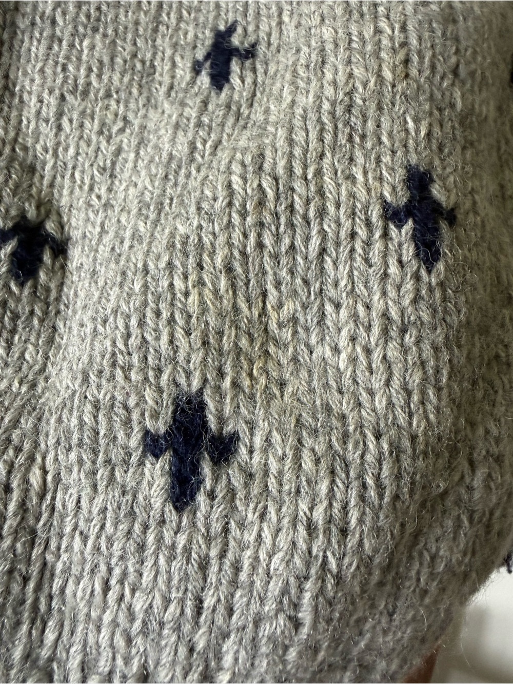Sky Gray Crewneck Sweater with Cream, Burgundy and Navy Fair Isle Yoke - Picture 2 of 6
